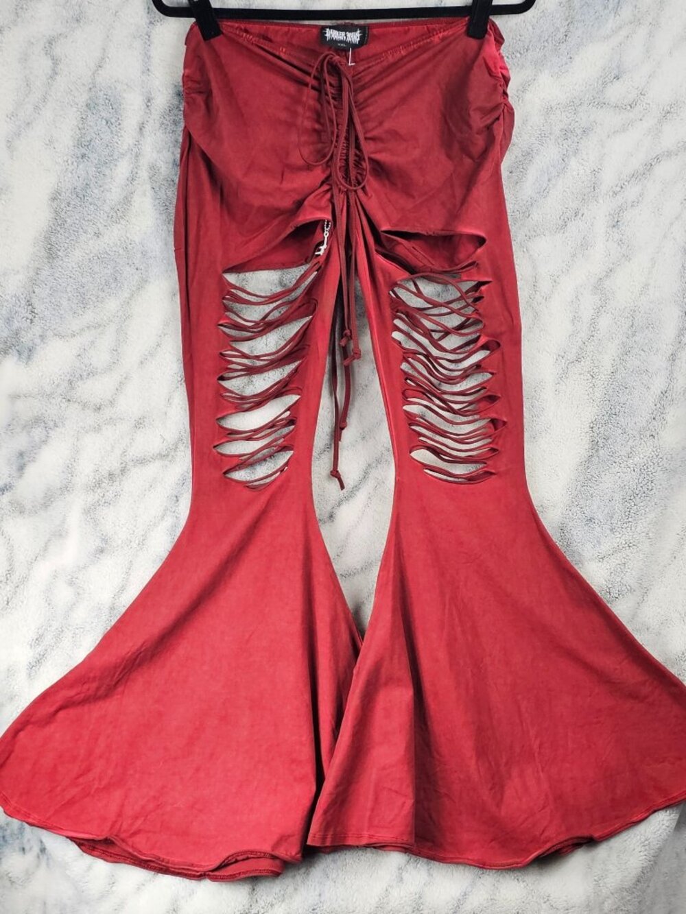 Darker Wavs XXL Oxblood Red Reverb Mega Flare Shredded Leggings Pants Dolls Kill